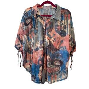 Pretty Angel Boho Bistro Sheer Oversized Button Down Blouse Womens Small NWT